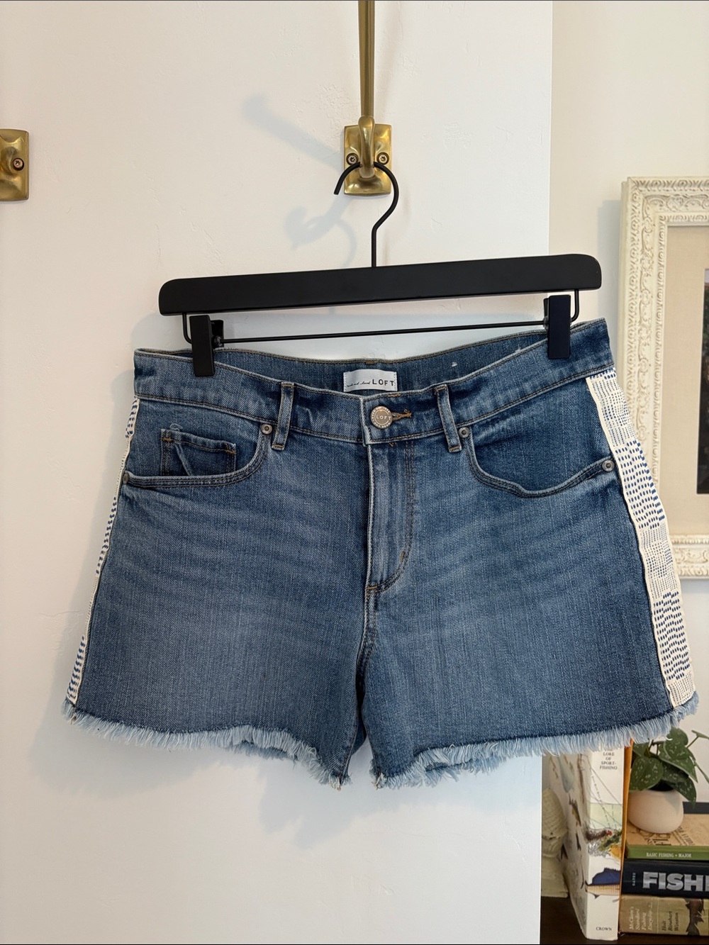 LOFT Medium Blue Denim Shorts with Side Contrast Trim